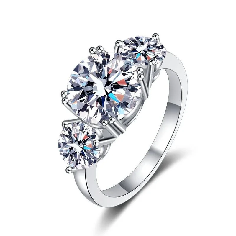 Radiant Three-Stone 925 Sterling Silver Round Prong Ring