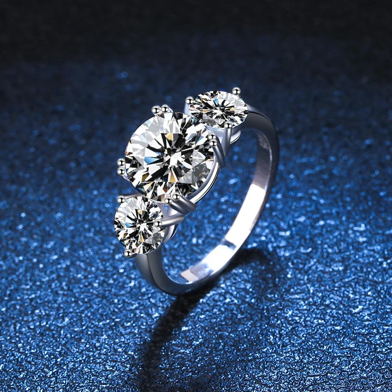 Radiant Three-Stone 925 Sterling Silver Round Prong Ring