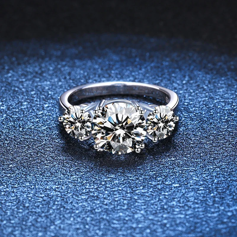 Radiant Three-Stone 925 Sterling Silver Round Prong Ring