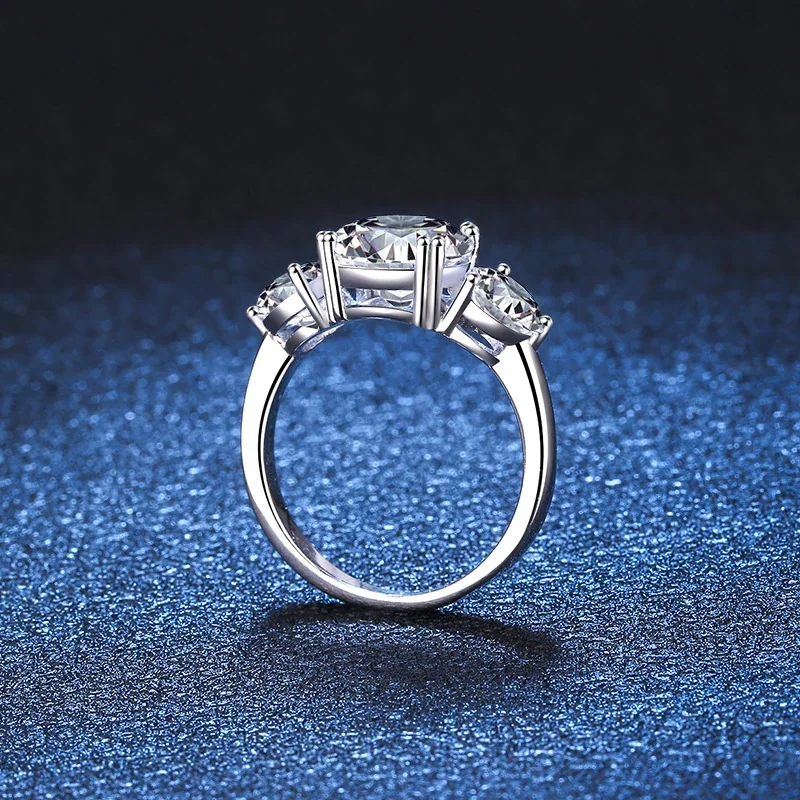 Radiant Three-Stone 925 Sterling Silver Round Prong Ring