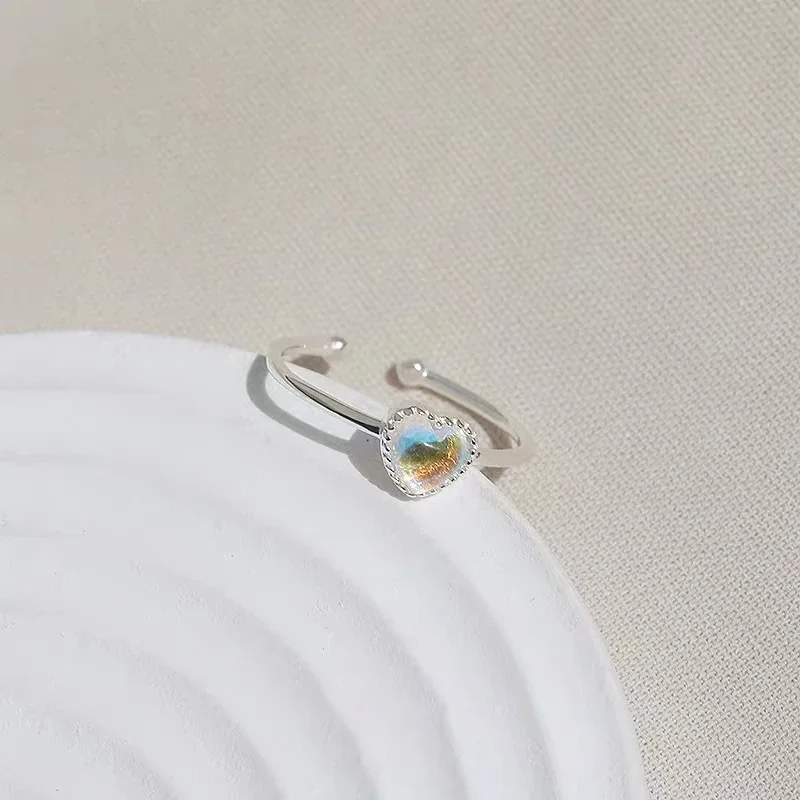 Iridescent Heart Open 925 Sterling Silver Ring