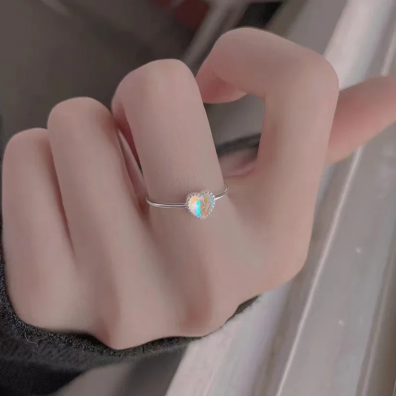Iridescent Heart Open 925 Sterling Silver Ring
