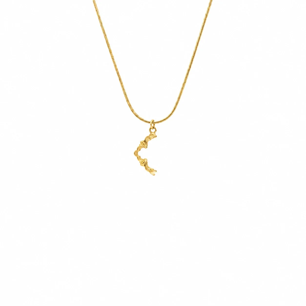 Ornate Wavy Stainless Steel Snake Chain Pendant Necklace