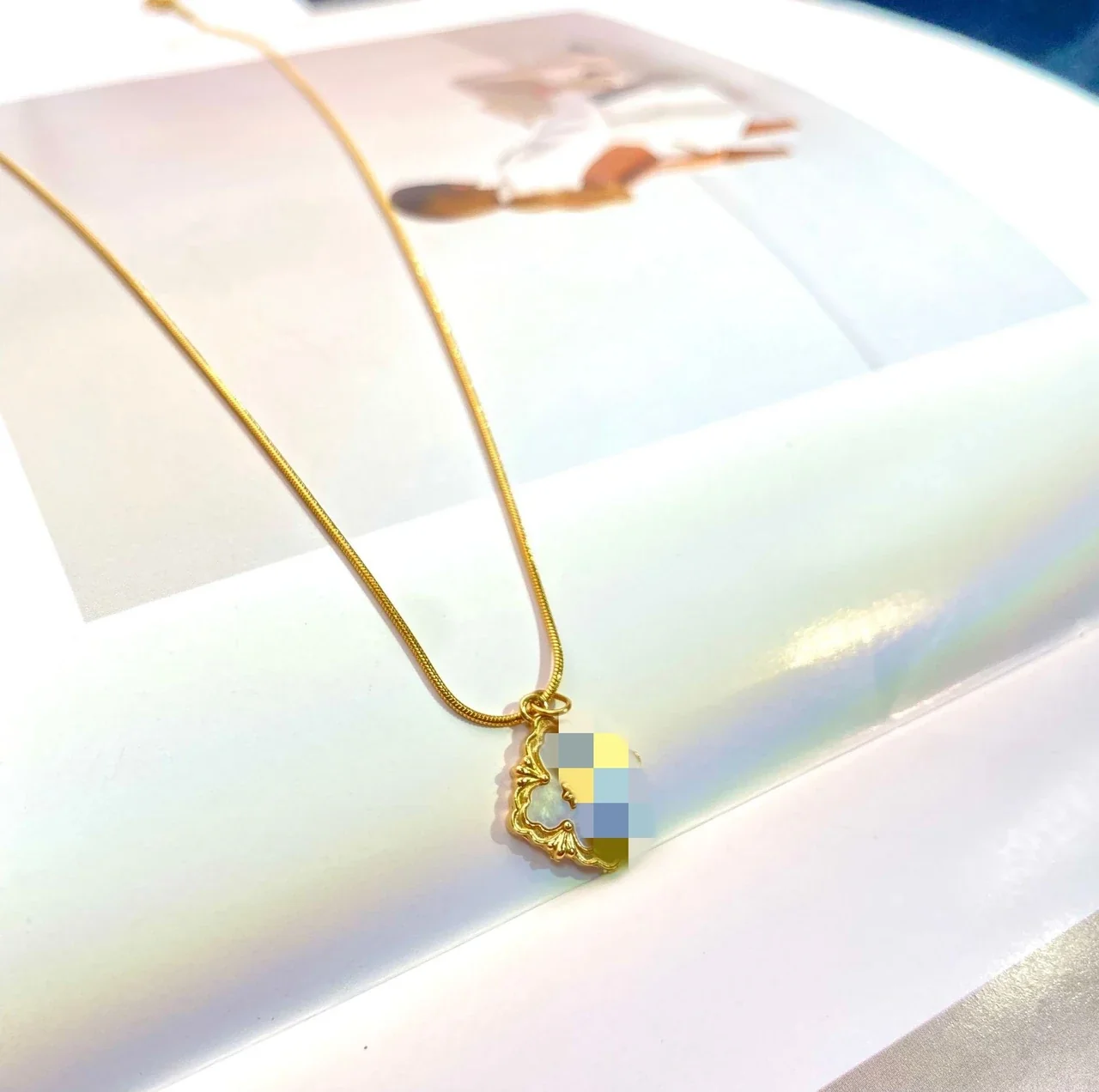 Ornate Wavy Stainless Steel Snake Chain Pendant Necklace