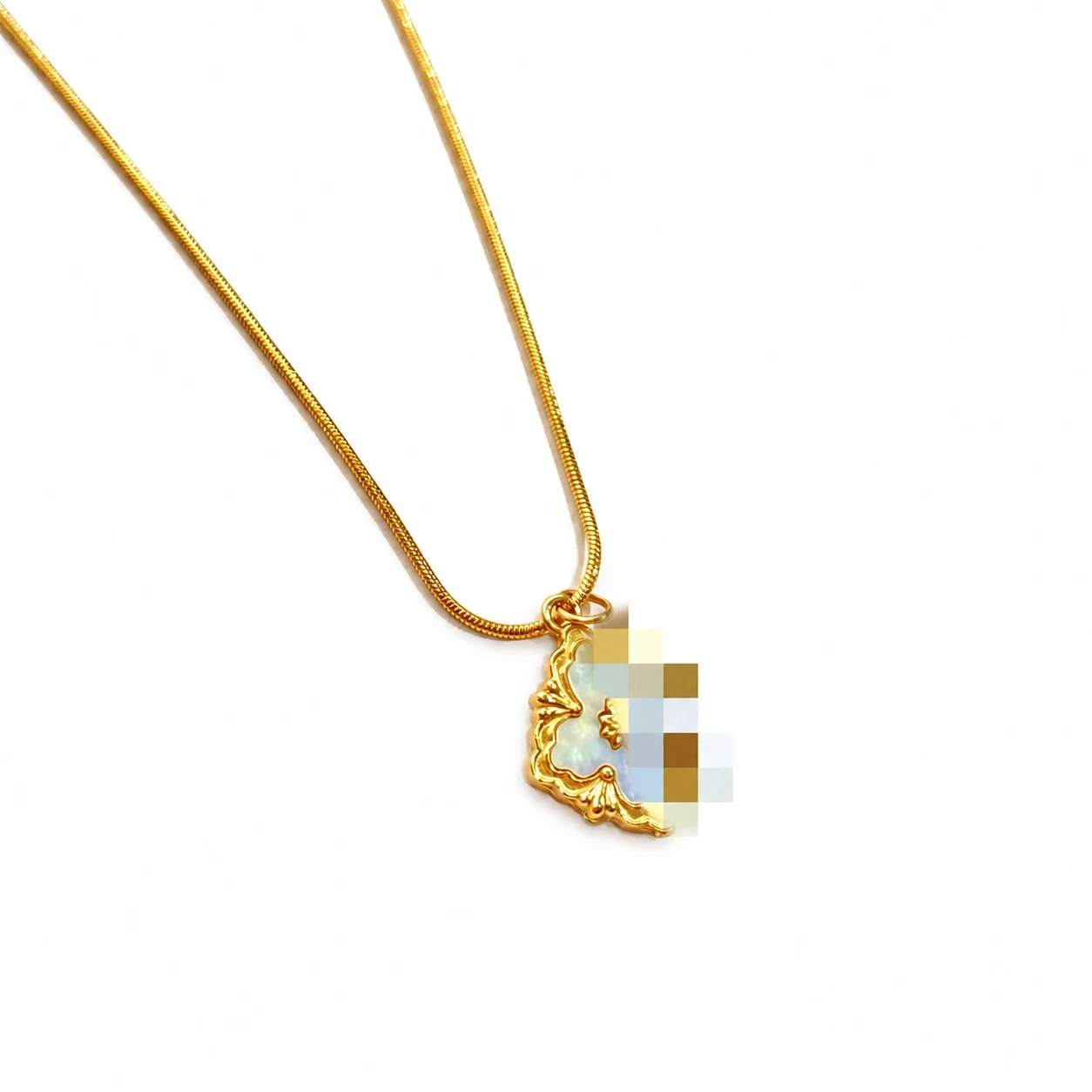 Ornate Wavy Stainless Steel Snake Chain Pendant Necklace