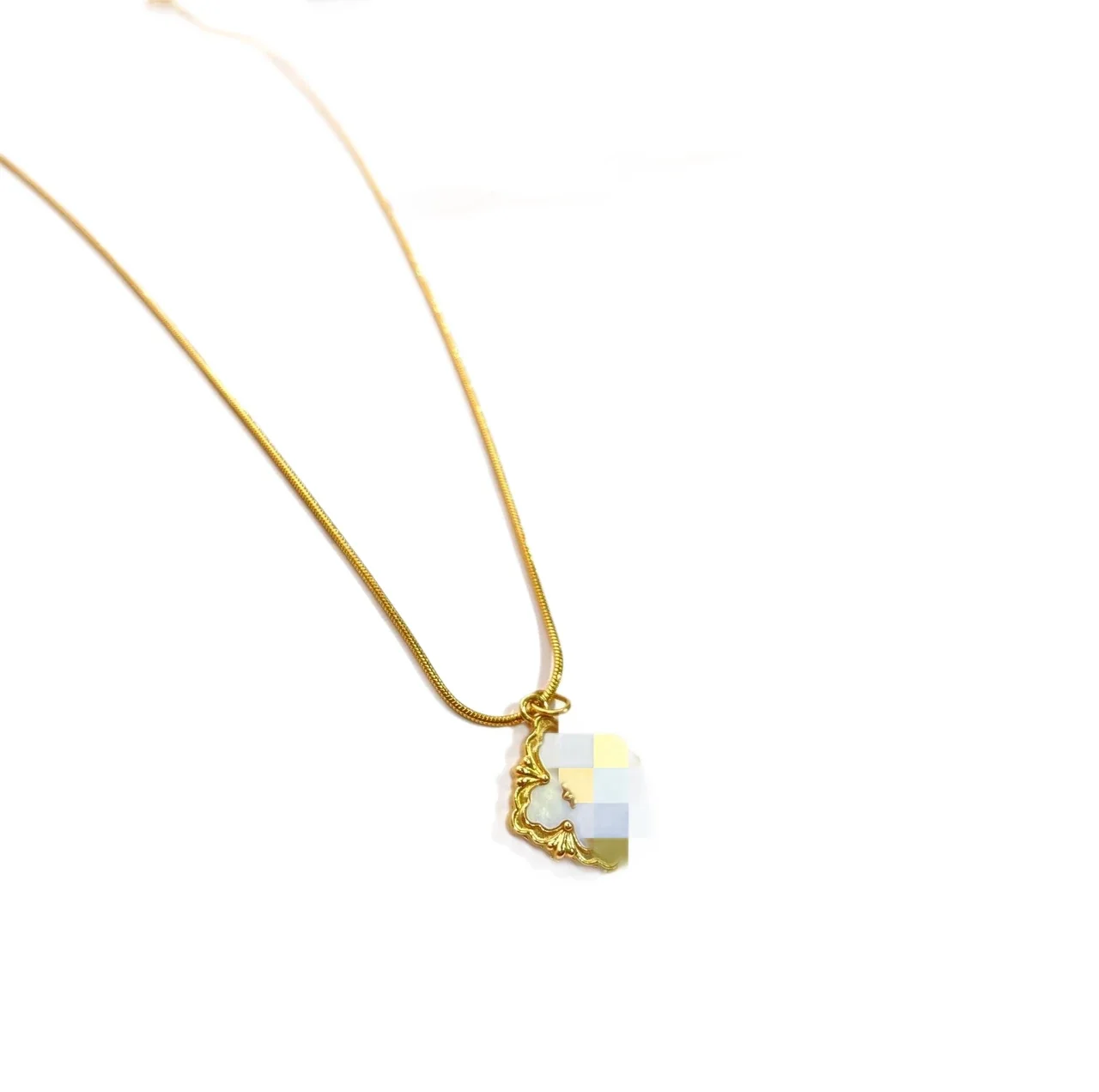 Ornate Wavy Stainless Steel Snake Chain Pendant Necklace