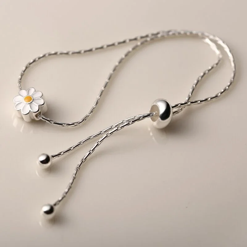 Delicate Silver-Plated Daisy Slider Copper Bracelet