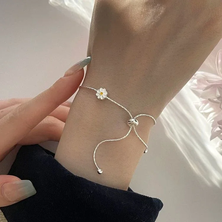 Delicate Silver-Plated Daisy Slider Copper Bracelet