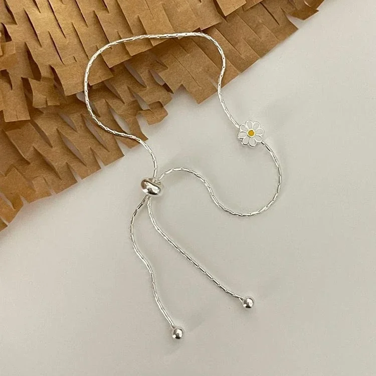 Delicate Silver-Plated Daisy Slider Copper Bracelet