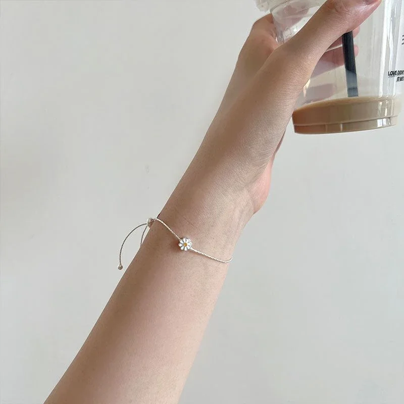 Delicate Silver-Plated Daisy Slider Copper Bracelet