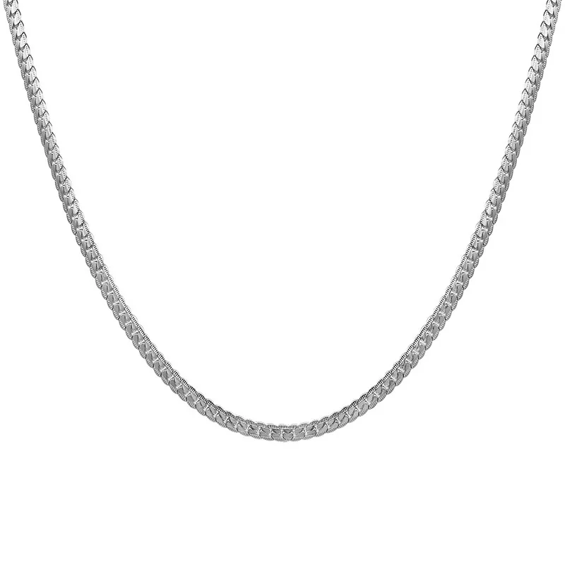 Embossed Polished Steel Cuban Link Chain Necklace
