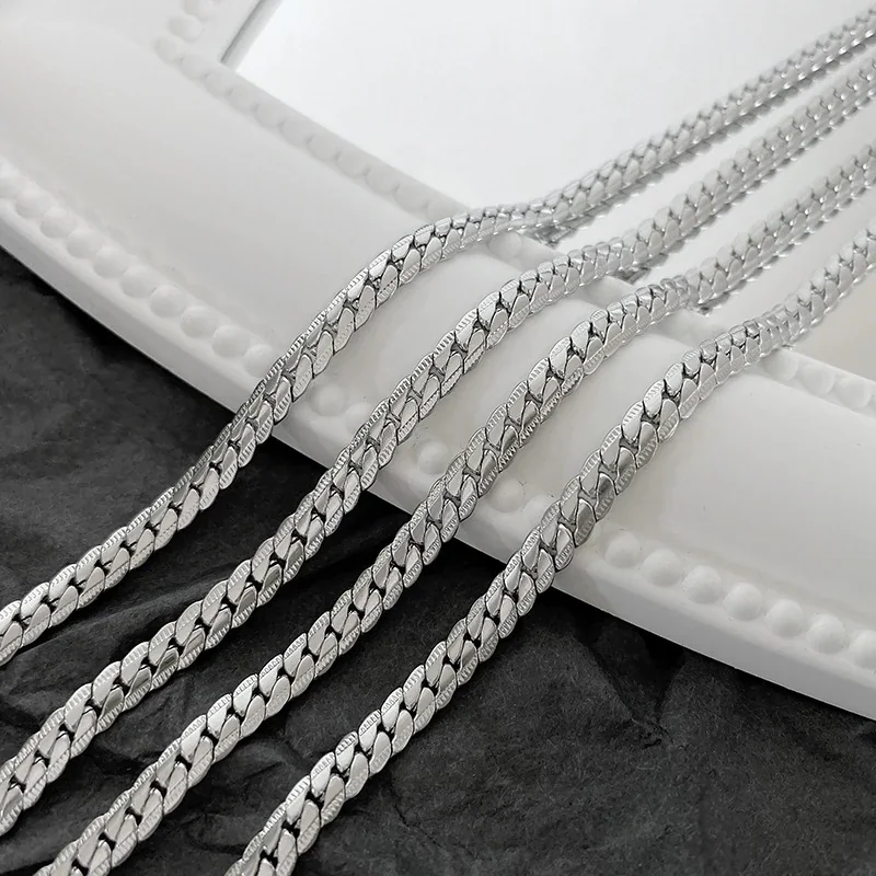 Embossed Polished Steel Cuban Link Chain Necklace