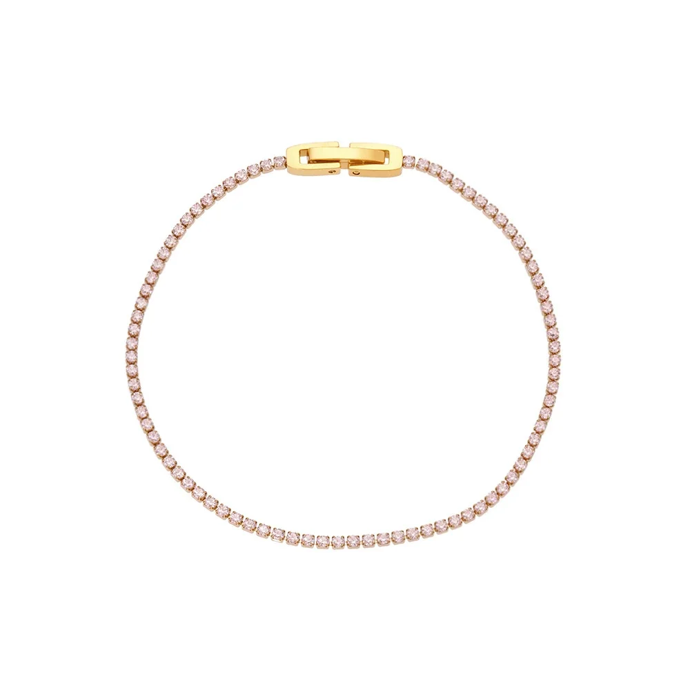 Dainty Round CZ 18K Gold-Plated Stainless Steel Tennis Bracelet