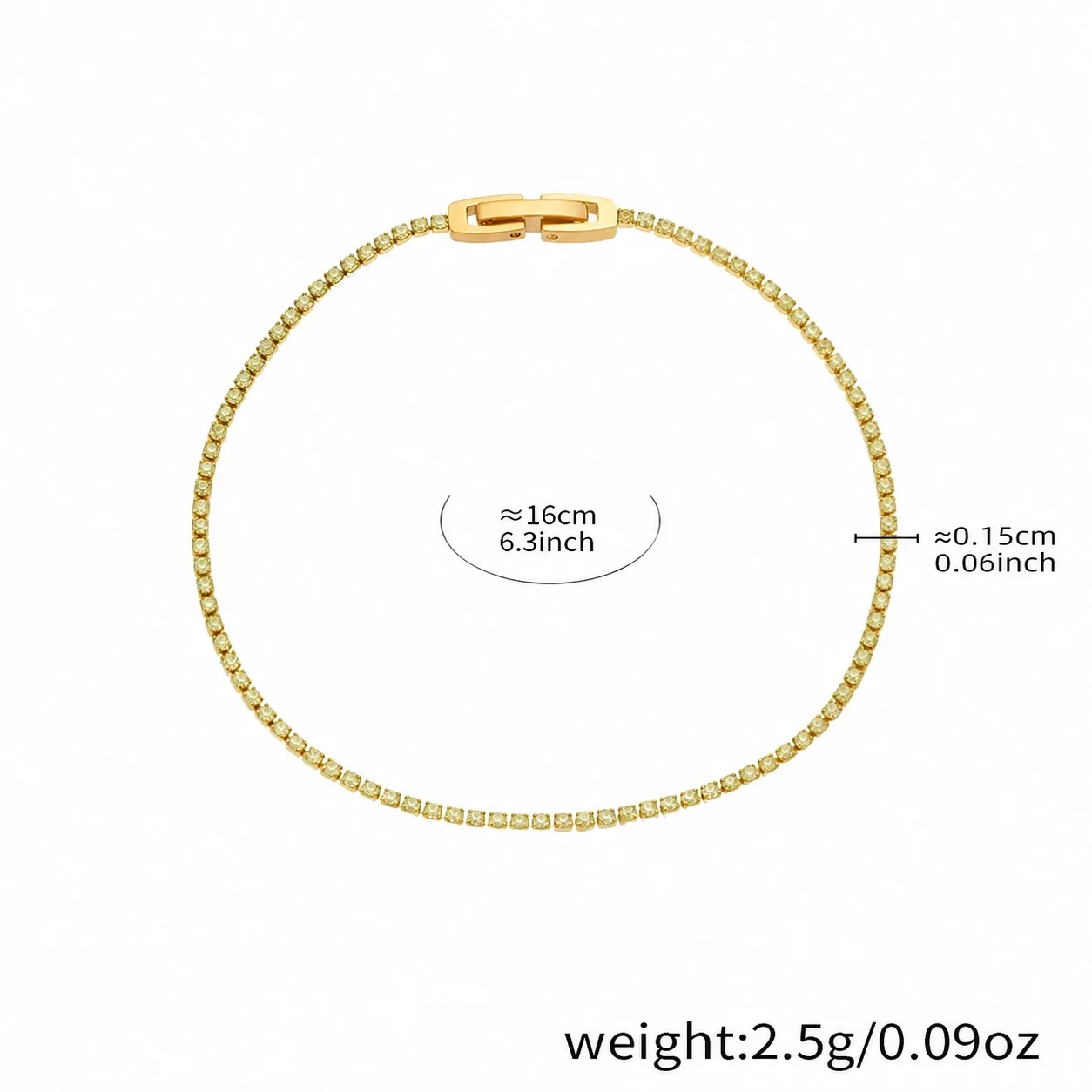 Dainty Round CZ 18K Gold-Plated Stainless Steel Tennis Bracelet - Green Cubic Zirconia 18 cm