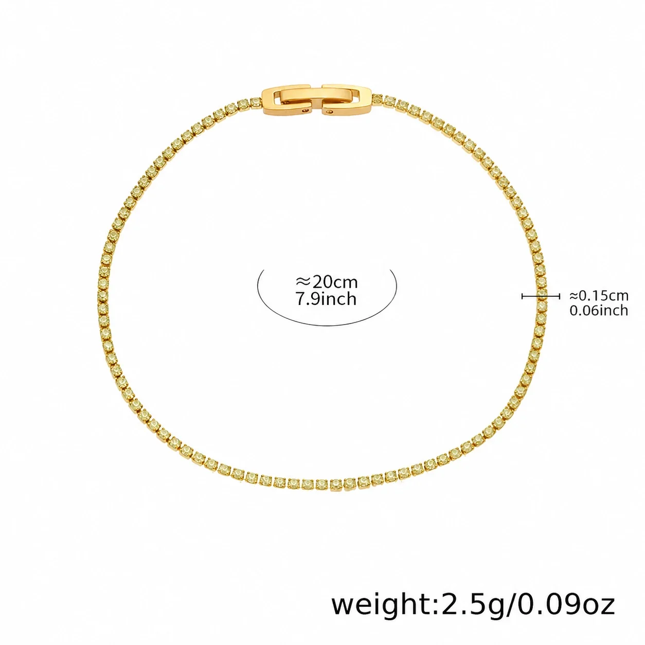 Dainty Round CZ 18K Gold-Plated Stainless Steel Tennis Bracelet - Green Cubic Zirconia 20 cm