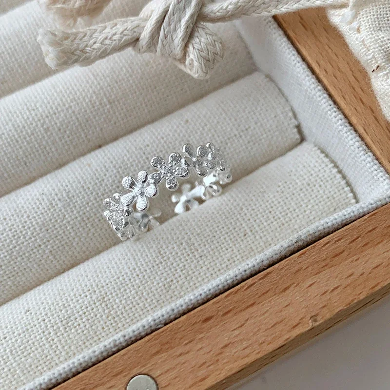 Botanical 925 Sterling Silver Floral Open Adjustable Ring
