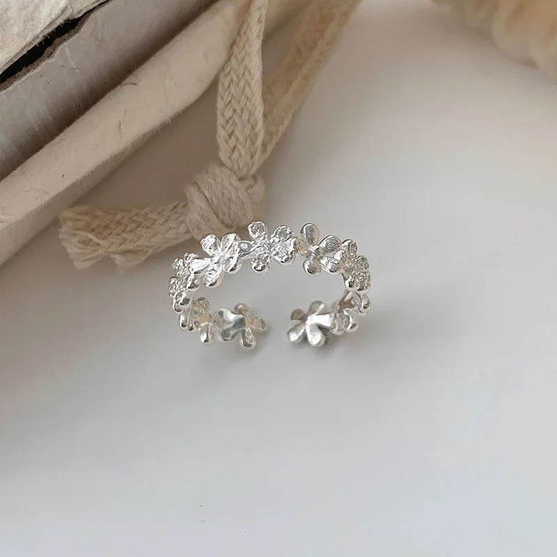 Botanical 925 Sterling Silver Floral Open Adjustable Ring