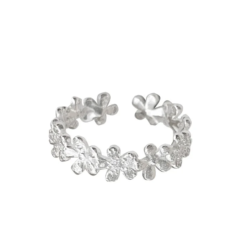 Botanical 925 Sterling Silver Floral Open Adjustable Ring - Silver