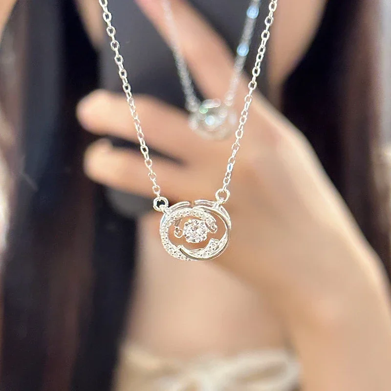 Sparkling Double-C 925 Sterling Silver Pavé Circle Necklace
