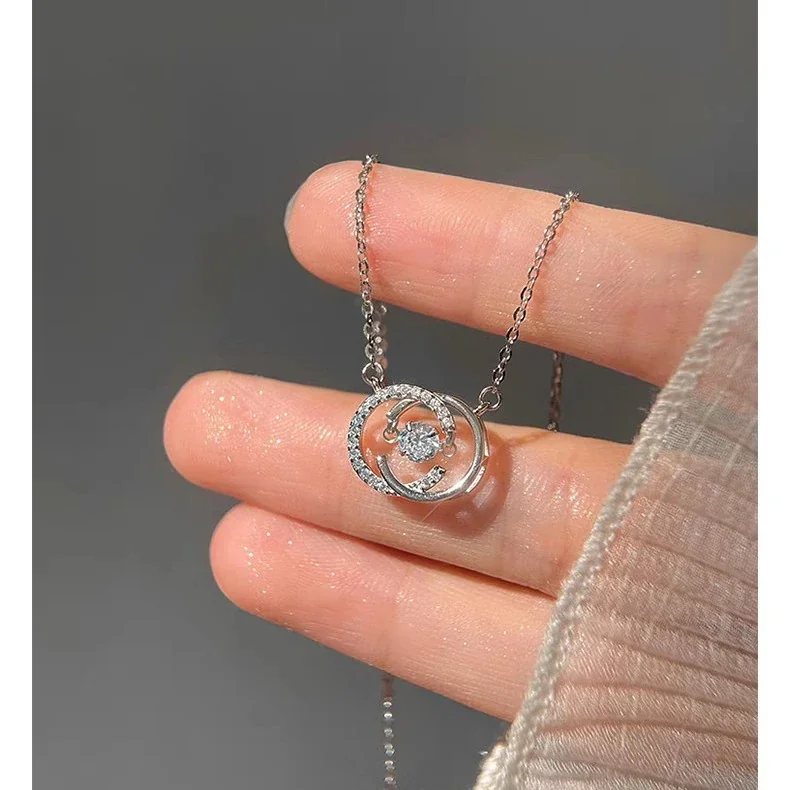 Sparkling Double-C 925 Sterling Silver Pavé Circle Necklace