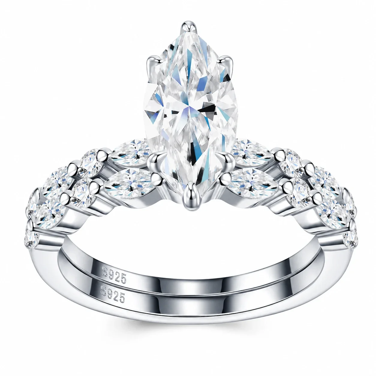 Radiant Marquise 925 Sterling Silver Prong Cluster Moissanite Ring
