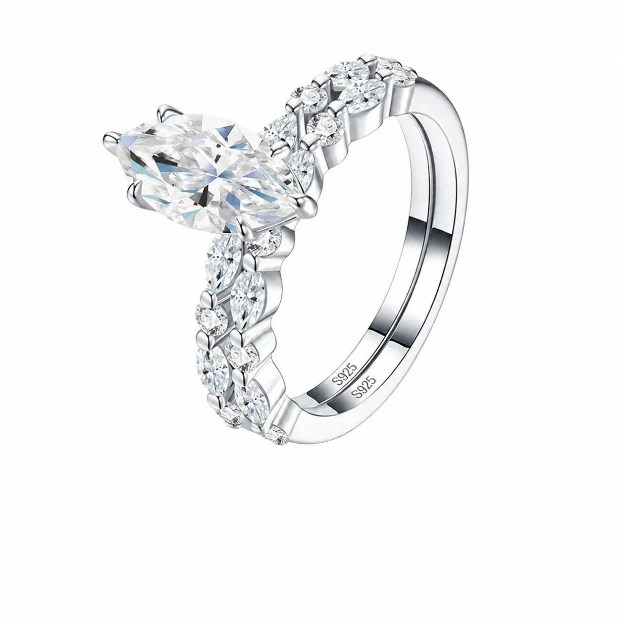 Radiant Marquise 925 Sterling Silver Prong Cluster Ring