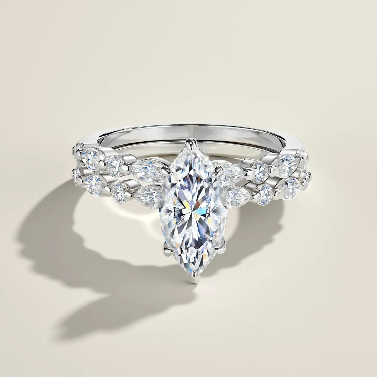 Radiant Marquise 925 Sterling Silver Prong Cluster Ring