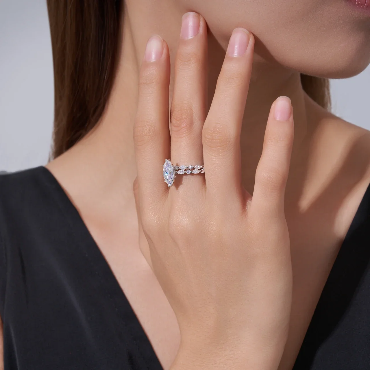 Radiant Marquise 925 Sterling Silver Prong Cluster Ring