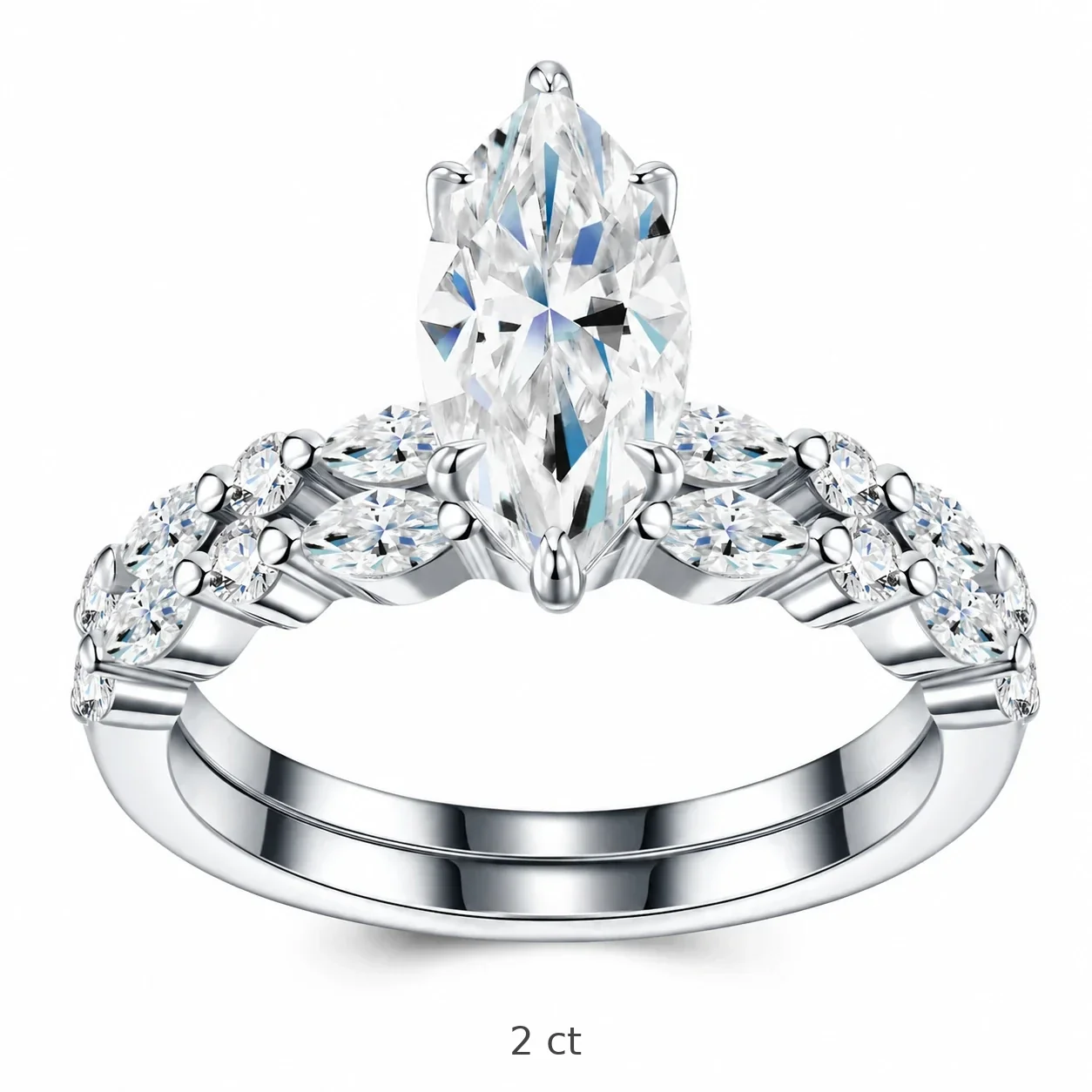 Radiant Marquise 925 Sterling Silver Prong Cluster Ring - Moissanite 2 ct