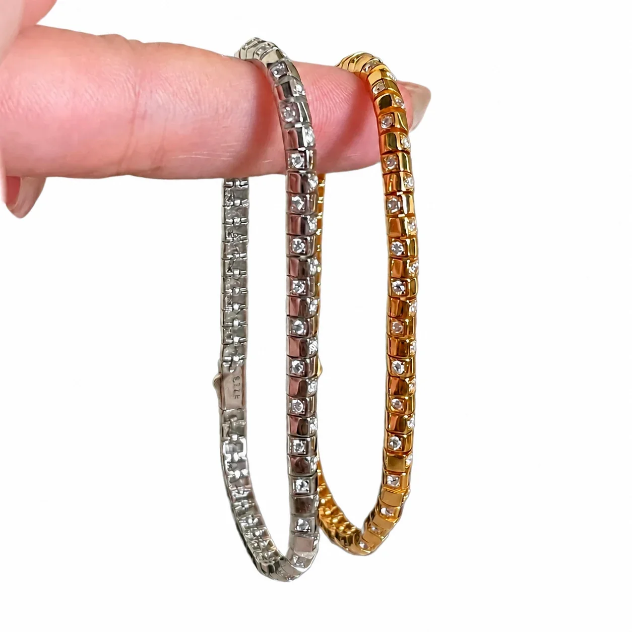Sleek 925 Sterling Silver Square-Set CZ Snake Bangle
