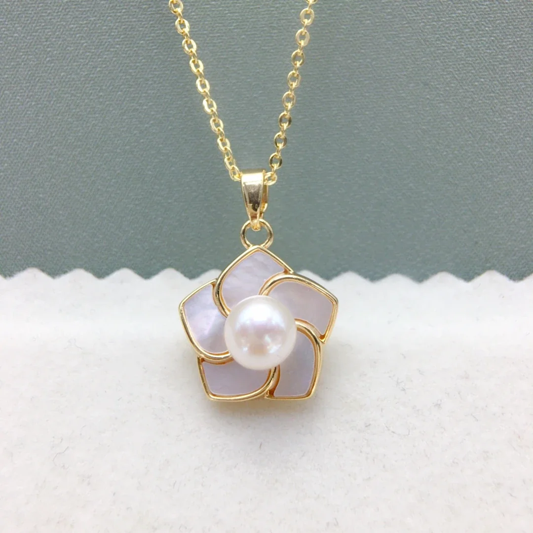 Pinwheel Gold-Plated Petal Round Freshwater Pearl Stud Earrings - Pendant