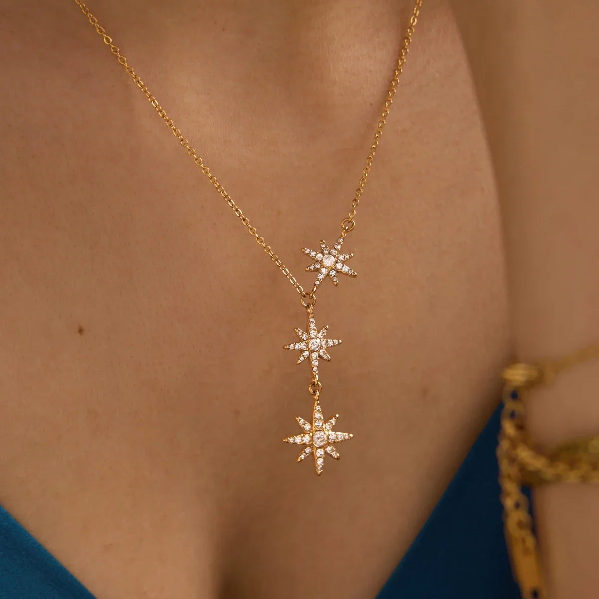 Celestial Starburst Y-Drop Stainless Steel Necklace