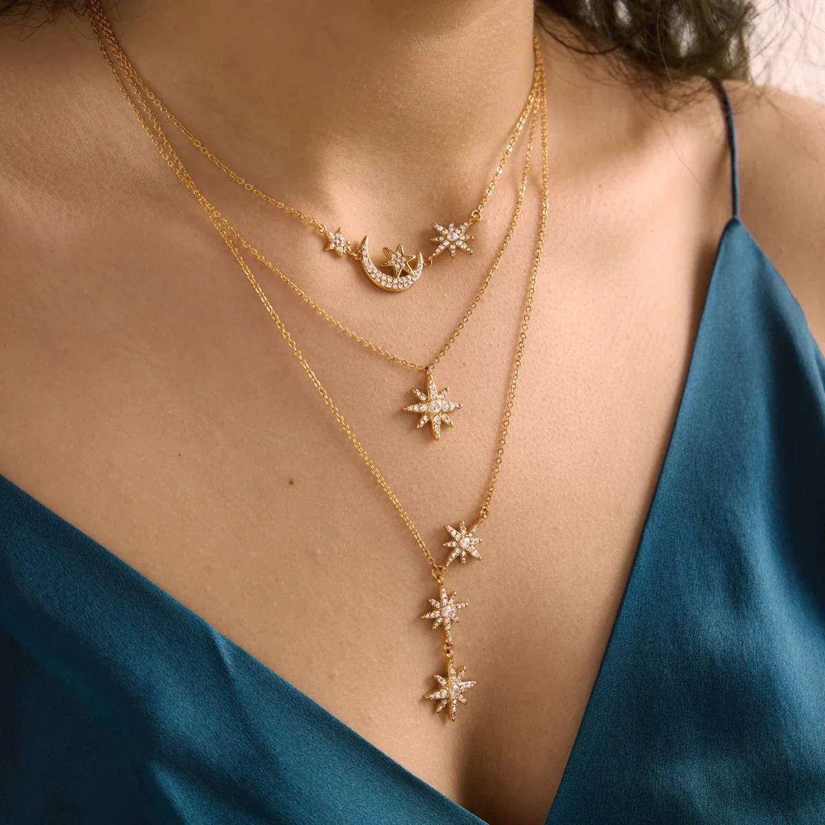 Celestial Starburst Y-Drop Stainless Steel Necklace