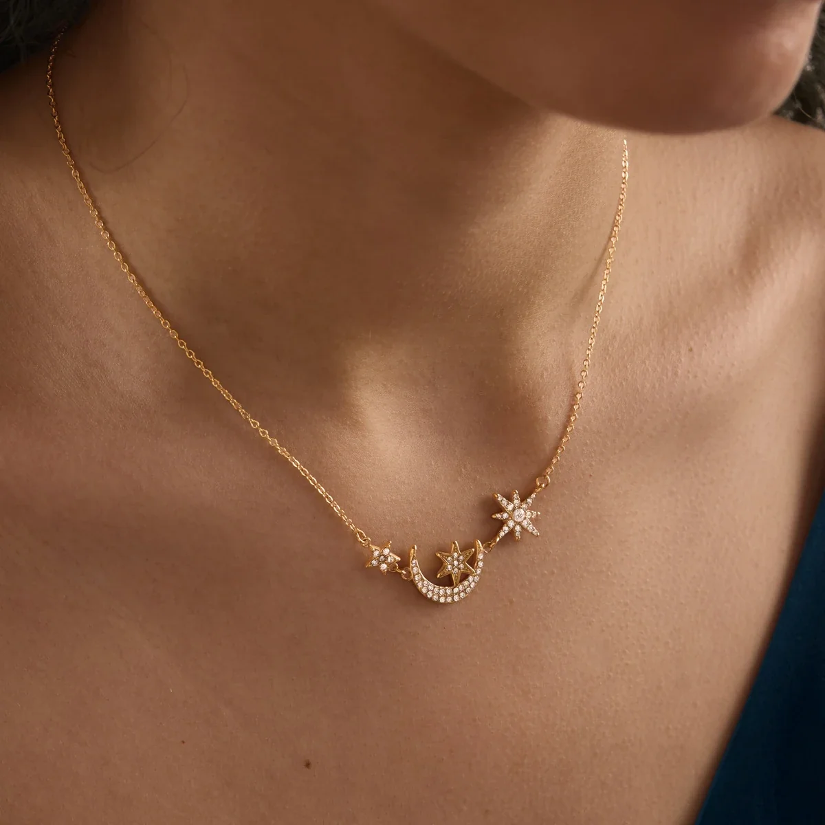 Celestial Starburst Y-Drop Stainless Steel Necklace