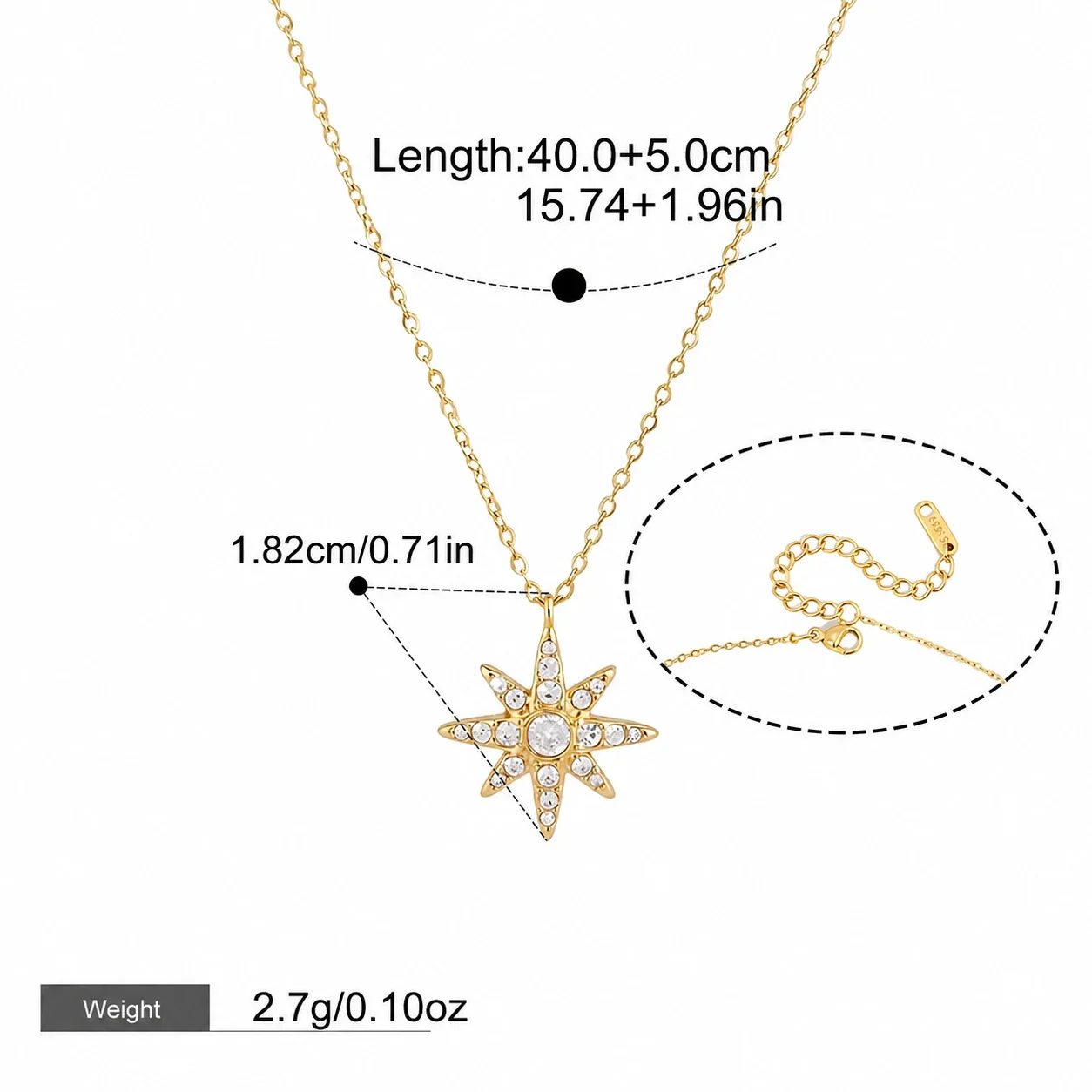 Celestial Starburst Y-Drop Stainless Steel Necklace - Gold Crescent Star