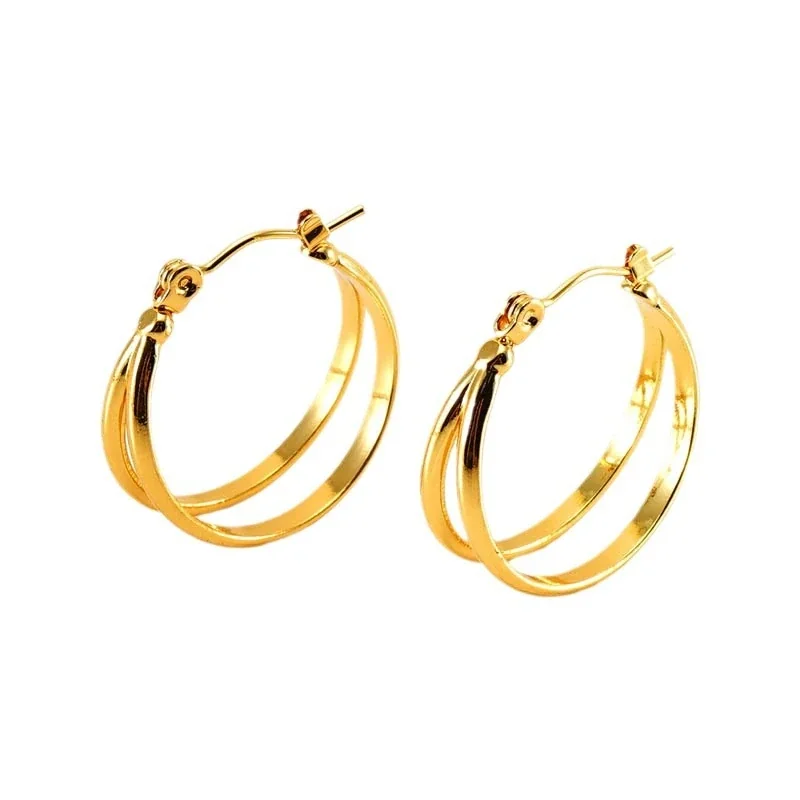 Sculptural Gold-Plated Stainless Steel Layered Ribbed Hoop Earrings