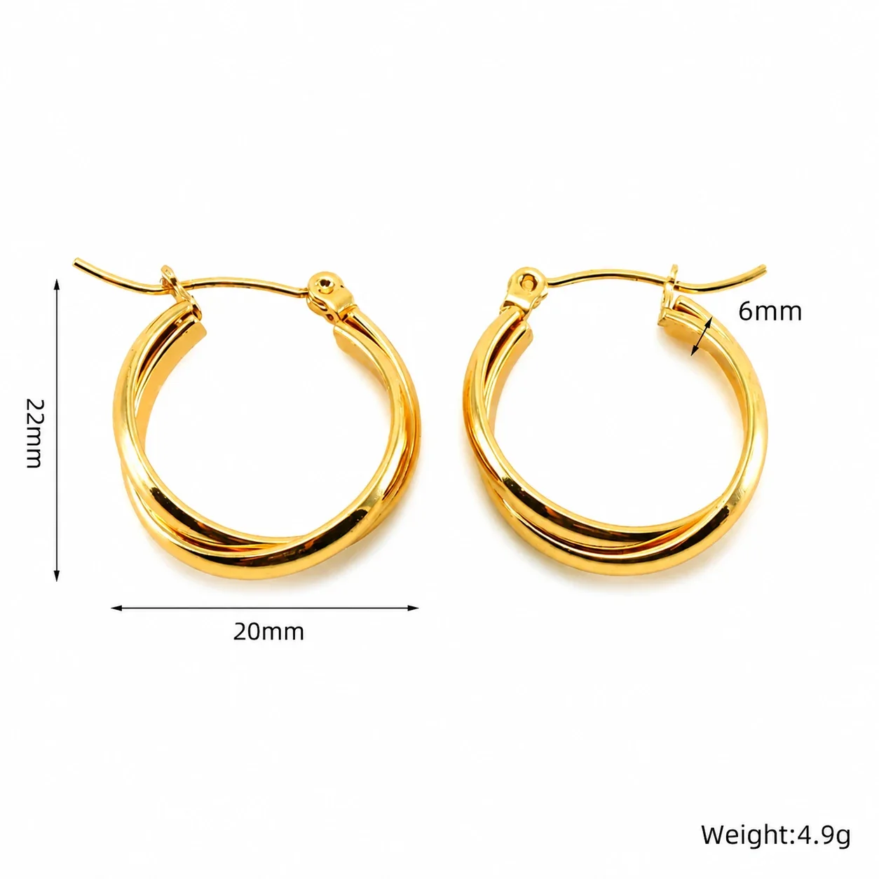 Sculptural Gold-Plated Stainless Steel Layered Ribbed Hoop Earrings - Gold Layered Hoop