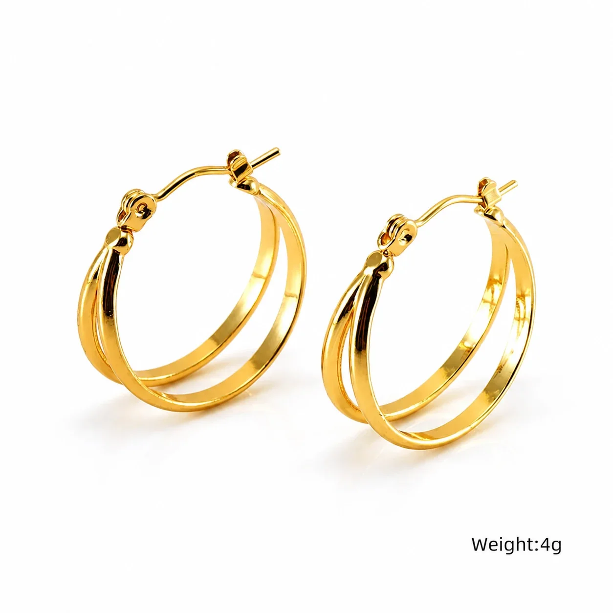 Sculptural Gold-Plated Stainless Steel Layered Ribbed Hoop Earrings - Gold Triple Hoop
