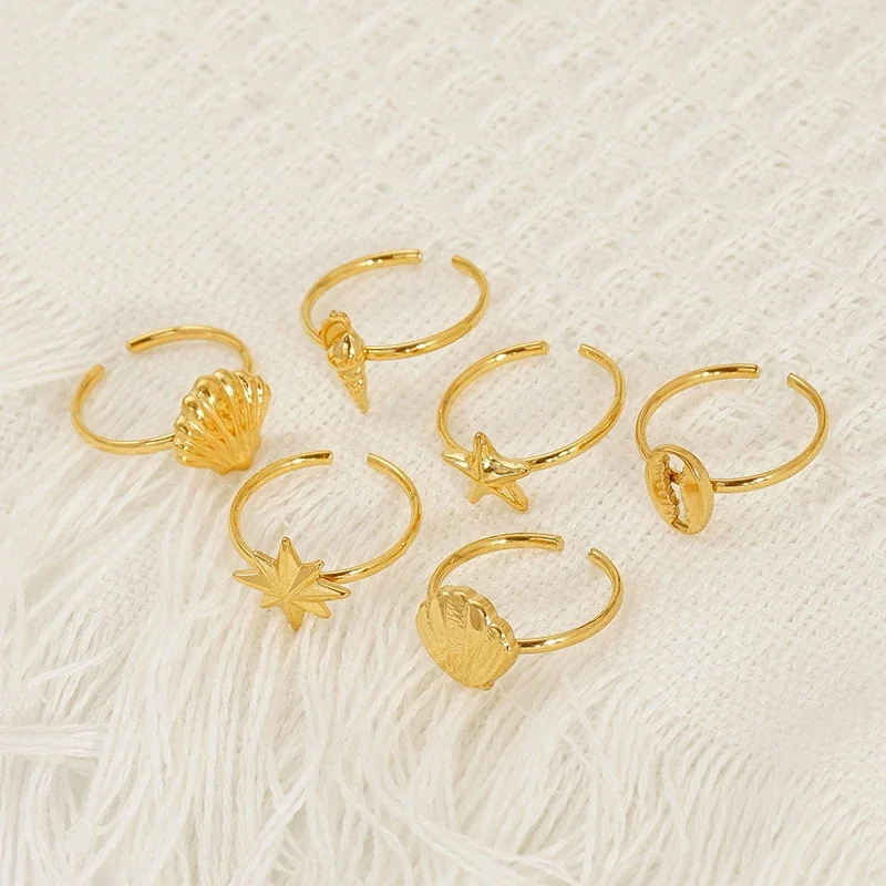 Coastal Gold-Plated Stainless Steel Shell Star Open Ring