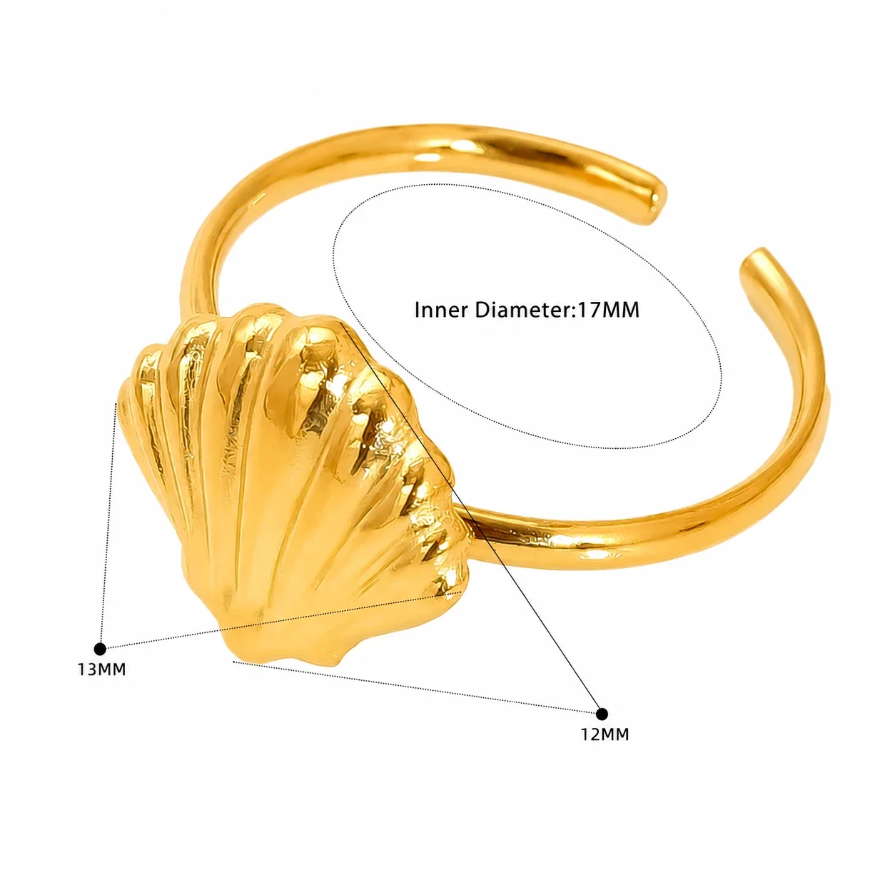 Coastal Gold-Plated Stainless Steel Shell Star Open Ring - Gold Conch Shell