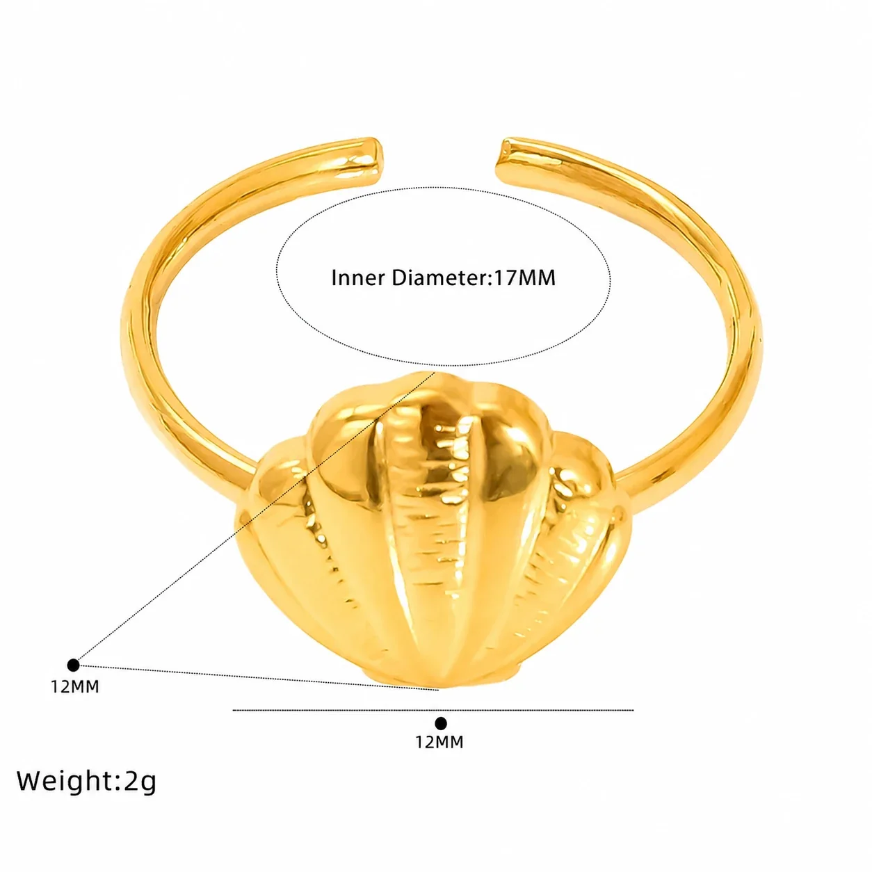 Coastal Gold-Plated Stainless Steel Shell Star Open Ring - Gold Sunburst