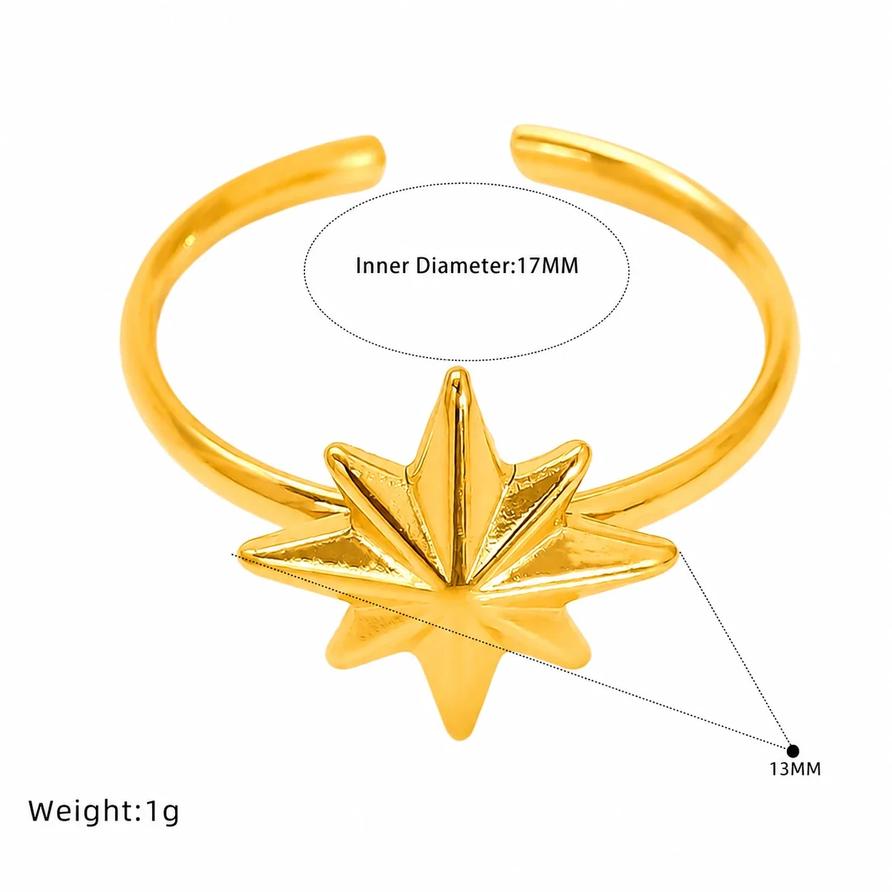 Coastal Gold-Plated Stainless Steel Shell Star Open Ring - Gold Fan Shell