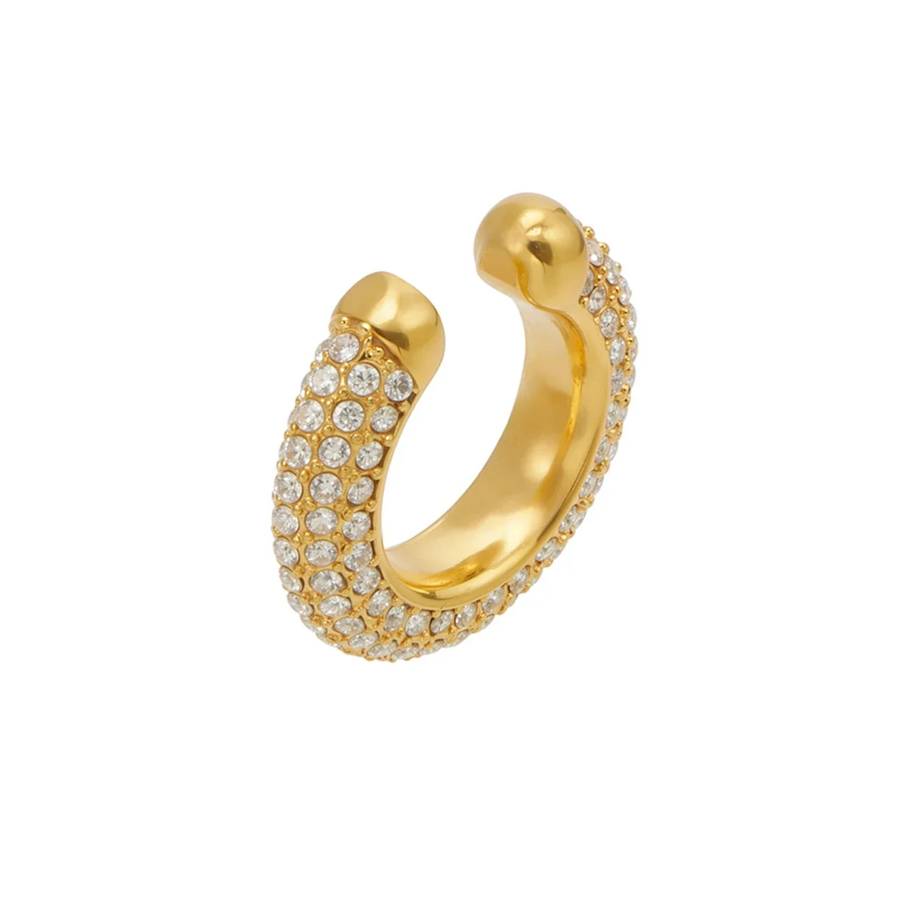 Curved Pavé CZ Open Hoop Stainless Steel Ear Cuff Earrings