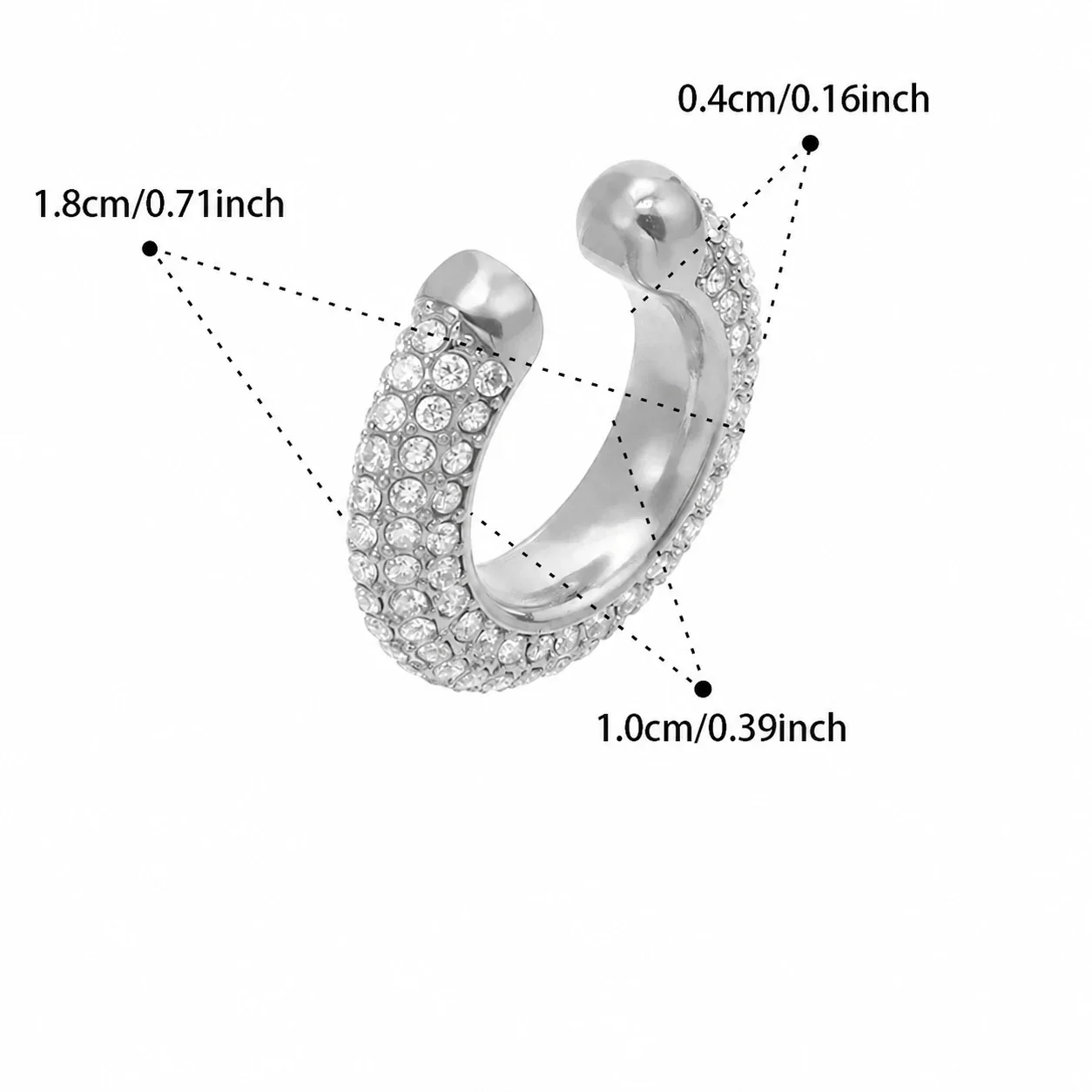 Curved Pavé CZ Open Hoop Stainless Steel Ear Cuff Earrings - Silver CZ