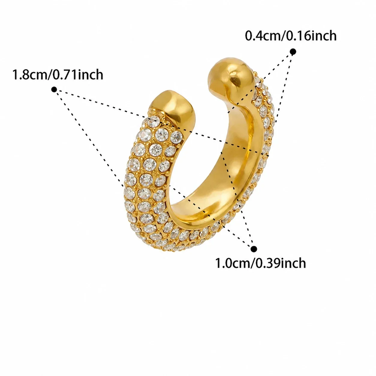 Curved Pavé CZ Open Hoop Stainless Steel Ear Cuff Earrings - Gold CZ