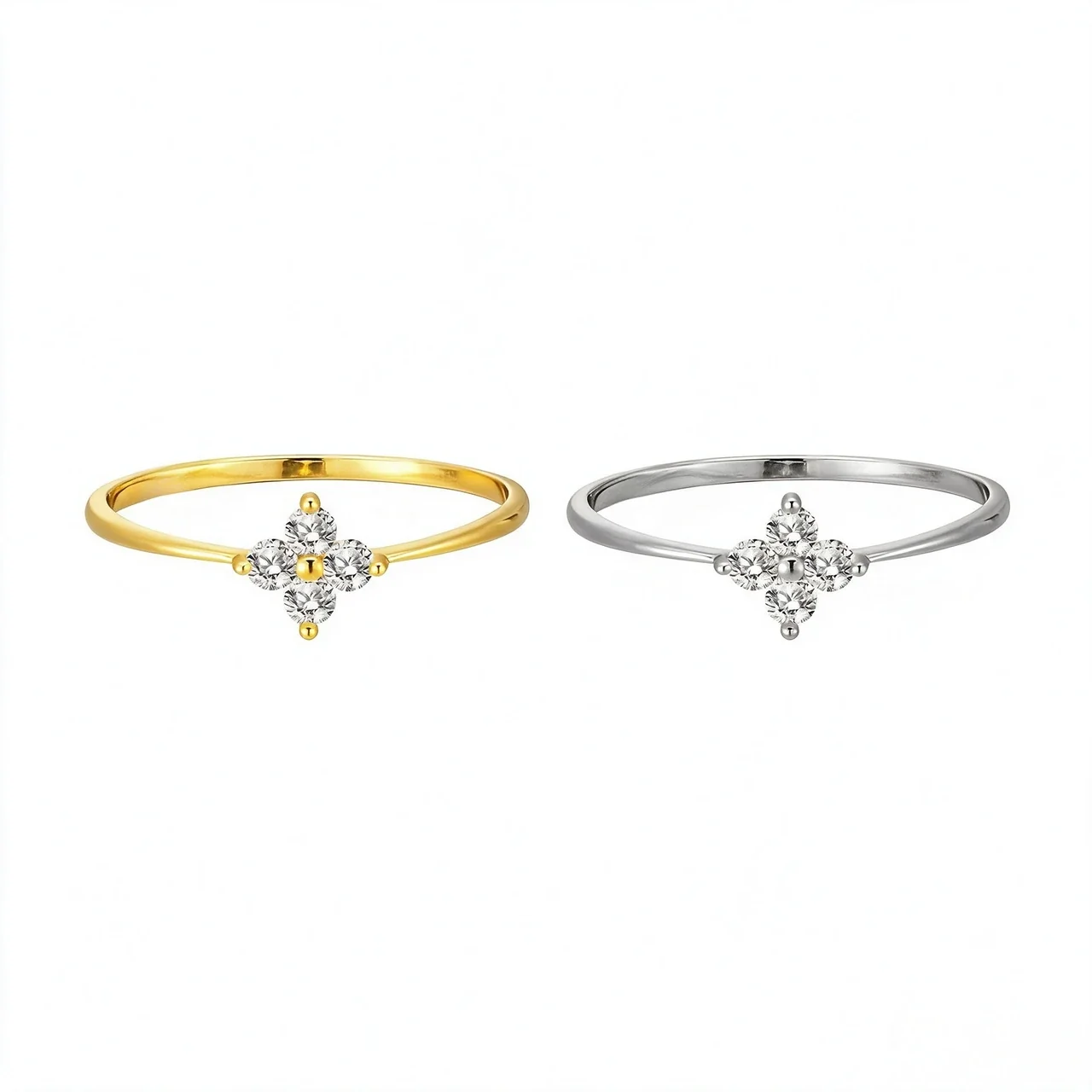 Dainty 925 Sterling Silver Clover Crystal Slim-Band Ring