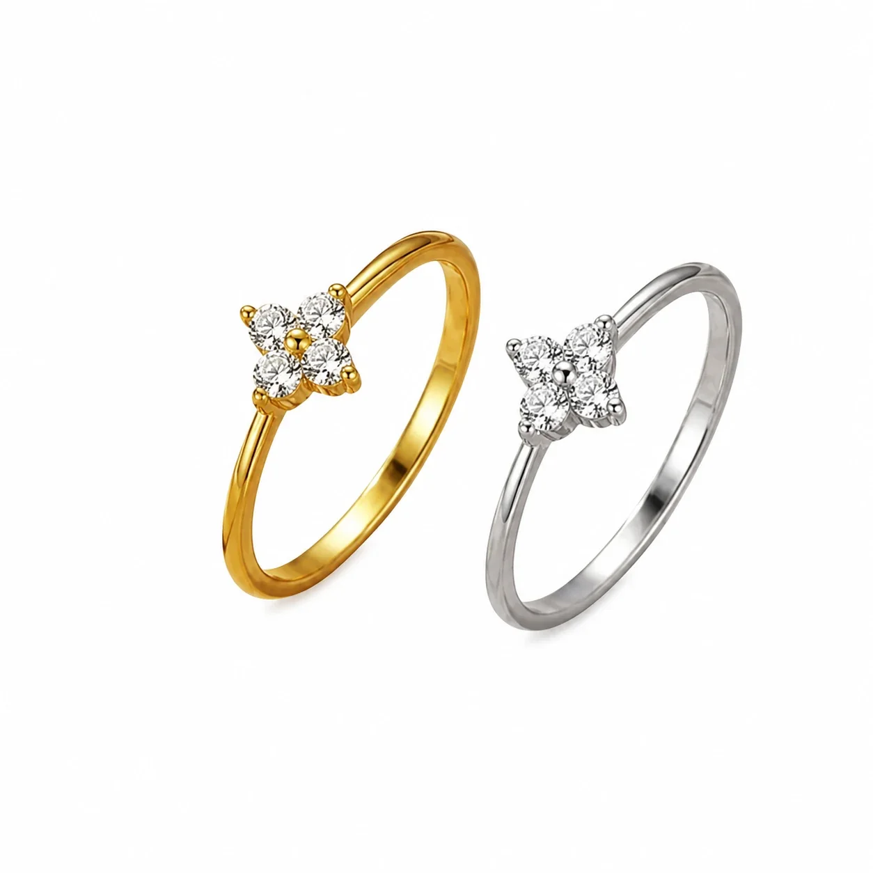 Dainty 925 Sterling Silver Clover Crystal Slim-Band Ring
