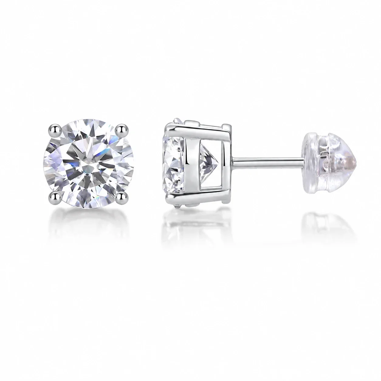 Basket-Set Round 925 Sterling Silver Moissanite Stud Earrings