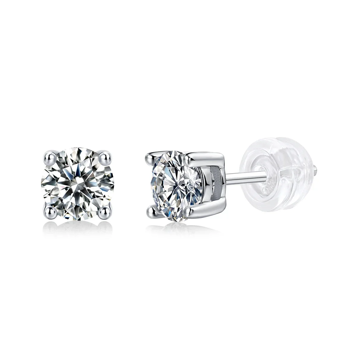 Basket-Set Round 925 Sterling Silver Moissanite Stud Earrings