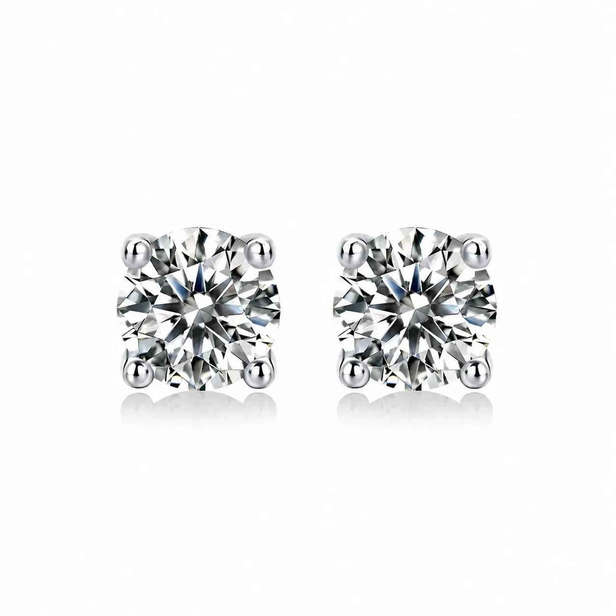 Basket-Set Round 925 Sterling Silver Moissanite Stud Earrings - 3 ct x 2 with certificate